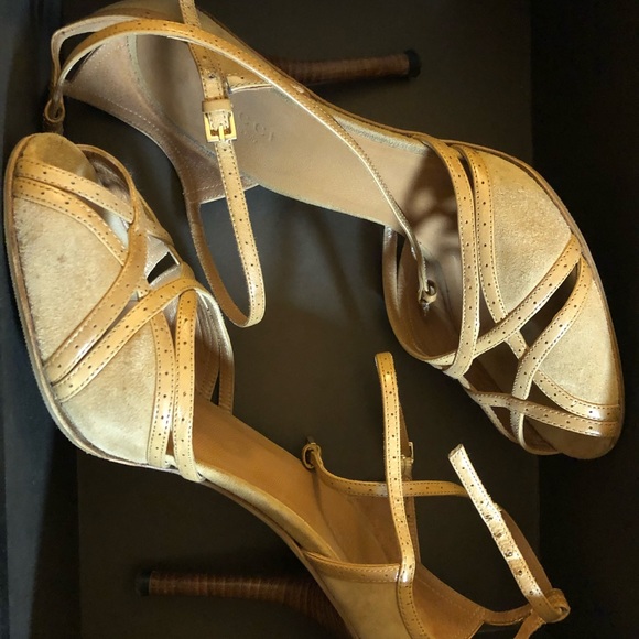 Gucci Tan Strappy Suede Heels - Picture 3 of 7